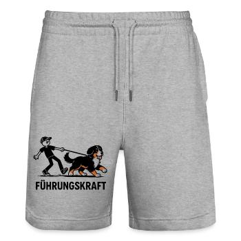 Berner Sennenhund Führungskraft Hundehalter Humor - Stanley/Stella Unisex Bio Joggingshorts Trainer  - Grau meliert - Vorne - Nik (191cm) & Marisol (170cm)