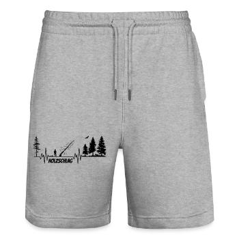 Herzschlag Puls Holzfäller Motorsäge BLACK v2 - Stanley/Stella Unisex Bio Joggingshorts Trainer  - Grau meliert - Vorne - Nik (191cm) & Marisol (170cm)