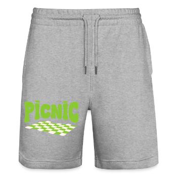 Picnic Vert et Tapis Damier Chlorophylle - Short de jogging bio TRAINER Stanley/Stella unisexe - gris chiné - Devant - Nik (191cm) & Marisol (170cm)