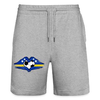 Mains du drapeau de Curaçao en forme de cœur utilisées - Short de jogging bio TRAINER Stanley/Stella unisexe - gris chiné - Devant - Nik (191cm) & Marisol (170cm)