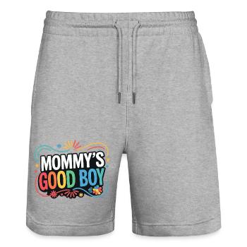 Mommy's Good Boy - Muttersöhnchen Retro Spruch - Stanley/Stella Unisex Bio Joggingshorts Trainer  - Grau meliert - Vorne - Nik (191cm) & Marisol (170cm)