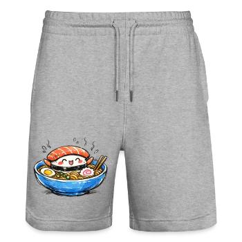 Kawaii Sushi-Ramen Bowl Illustration - Stanley/Stella Unisex Bio Joggingshorts Trainer  - Grau meliert - Vorne - Nik (191cm) & Marisol (170cm)