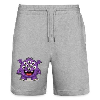 Monstre violet aux nombreux yeux - Short de jogging bio TRAINER Stanley/Stella unisexe - gris chiné - Devant - Nik (191cm) & Marisol (170cm)