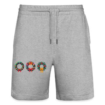 Anniversaire et Noël de couronne festive - Short de jogging bio TRAINER Stanley/Stella unisexe - gris chiné - Devant - Nik (191cm) & Marisol (170cm)