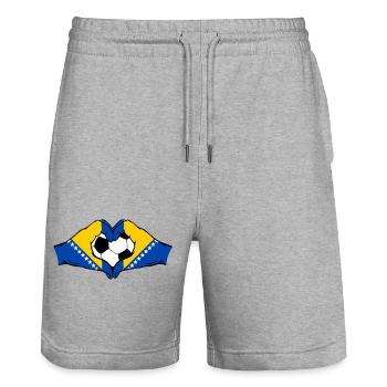 Bosnische Flagge Fußballherz - Stanley/Stella Unisex Bio Joggingshorts Trainer  - Grau meliert - Vorne - Nik (191cm) & Marisol (170cm)