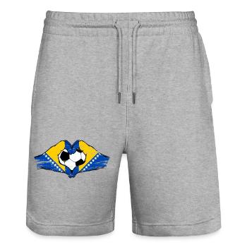 Bosnische Flagge Fußballherz used  - Stanley/Stella Unisex Bio Joggingshorts Trainer  - Grau meliert - Vorne - Nik (191cm) & Marisol (170cm)