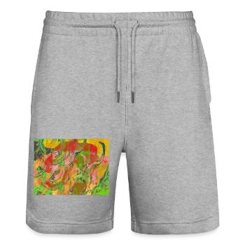 Farbwirbel Neon Abstract - Stanley/Stella Unisex Bio Joggingshorts Trainer  - Grau meliert - Vorne - Nik (191cm) & Marisol (170cm)