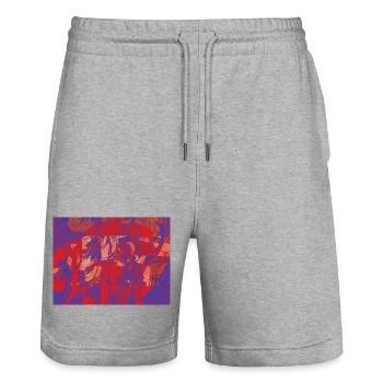 Farbwirbel Feuerfluss - Stanley/Stella Unisex Bio Joggingshorts Trainer  - Grau meliert - Vorne - Nik (191cm) & Marisol (170cm)