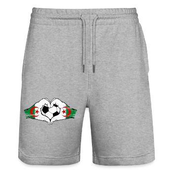 Algerien Flagge Hände Herzform Fußball - Stanley/Stella Unisex Bio Joggingshorts Trainer  - Grau meliert - Vorne - Nik (191cm) & Marisol (170cm)