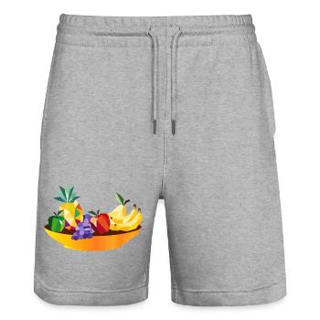 Nature morte fruitée géométrique – Fruit Bowl - Short de jogging bio TRAINER Stanley/Stella unisexe - gris chiné - Devant - Nik (191cm) & Marisol (170cm)