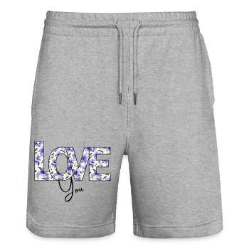 Les fleurs ADORENT le motif de police - Short de jogging bio TRAINER Stanley/Stella unisexe - gris chiné - Devant - Nik (191cm) & Marisol (170cm)