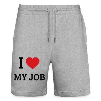 I Love My Job Spruch – Lustiges Büro & Arbeit T-Sh - Stanley/Stella Unisex Bio Joggingshorts Trainer  - Grau meliert - Vorne - Nik (191cm) & Marisol (170cm)