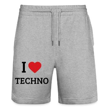I Love Techno Spruch – Club & Festival Rave Design - Stanley/Stella Unisex Bio Joggingshorts Trainer  - Grau meliert - Vorne - Nik (191cm) & Marisol (170cm)