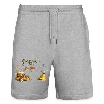 Je peux pas, j'ai jardin - Short de jogging bio TRAINER Stanley/Stella unisexe - gris chiné - Devant - Nik (191cm) & Marisol (170cm)