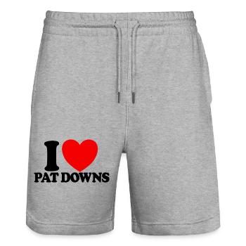 Ich liebe Pat Downs Rotes Herz Lustiger Flughafen - Stanley/Stella Unisex Bio Joggingshorts Trainer  - Grau meliert - Vorne - Nik (191cm) & Marisol (170cm)