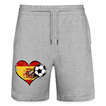 Flag football espagnol avec le cœur utilisé - Short de jogging bio TRAINER Stanley/Stella unisexe - gris chiné - Devant - Nik (191cm) & Marisol (170cm)