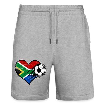 Südafrika Flagge Fußball mit Herz used - Stanley/Stella Unisex Bio Joggingshorts Trainer  - Grau meliert - Vorne - Nik (191cm) & Marisol (170cm)