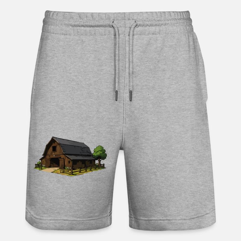 Rustikale Scheune Illustration - Stanley/Stella Unisex Bio Joggingshorts Trainer - Grau meliert