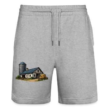 Rural barn with silo - Stanley/Stella Trainer Unisex Organic Jogging Shorts - heather grey - Front - Nik (191cm) & Marisol (170cm)