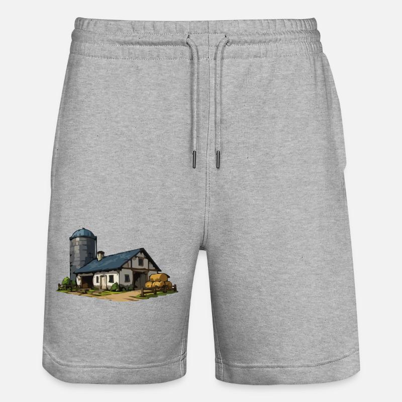 Rural barn with silo - Stanley/Stella Trainer Unisex Organic Jogging Shorts - heather grey