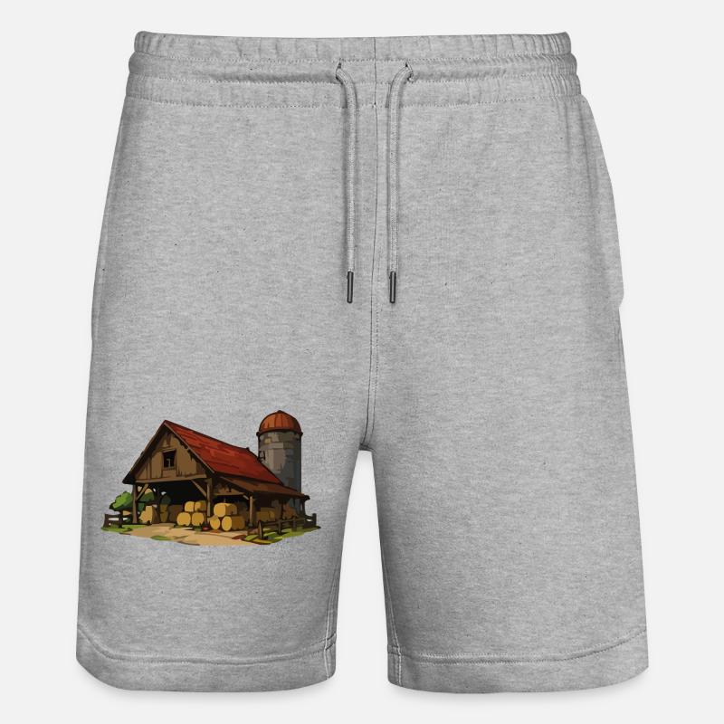 Rustic barn with hay bales - Stanley/Stella Trainer Unisex Organic Jogging Shorts - heather grey