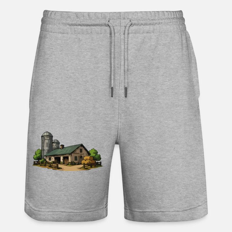 Ländliche Scheune mit Heu - Stanley/Stella Unisex Bio Joggingshorts Trainer - Grau meliert
