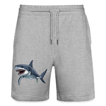 Sharks Shark - Stanley/Stella Trainer Unisex Organic Jogging Shorts - heather grey - Front - Nik (191cm) & Marisol (170cm)