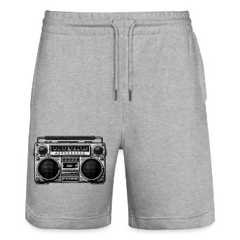 Visuel vintage de Boombox - Short de jogging bio TRAINER Stanley/Stella unisexe - gris chiné - Devant - Nik (191cm) & Marisol (170cm)