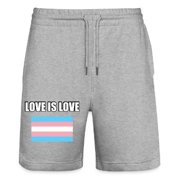 LOVE IS LOVE Trans Pride Flag - Stanley/Stella Trainer Unisex Organic Jogging Shorts - heather grey - Front - Nik (191cm) & Marisol (170cm)