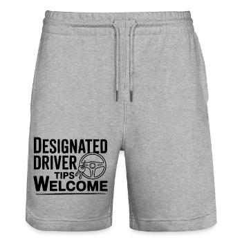 Tipps für designierte Fahrer – willkommen - Stanley/Stella Unisex Bio Joggingshorts Trainer  - Grau meliert - Vorne - Nik (191cm) & Marisol (170cm)