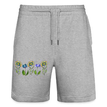 Blumen - Stanley/Stella Unisex Bio Joggingshorts Trainer  - Grau meliert - Vorne - Nik (191cm) & Marisol (170cm)