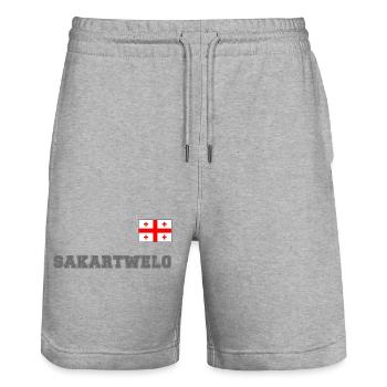 Georgien_SAKARTWELO_mit_Flagge_auf_Brust_Sport_ - Stanley/Stella Unisex Bio Joggingshorts Trainer  - Grau meliert - Vorne - Nik (191cm) & Marisol (170cm)