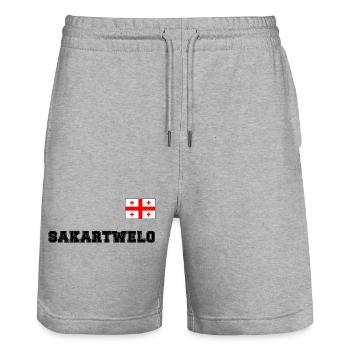 Georgien Trikot Look – SAKARTWELO mit Fahne Flagge - Stanley/Stella Unisex Bio Joggingshorts Trainer  - Grau meliert - Vorne - Nik (191cm) & Marisol (170cm)