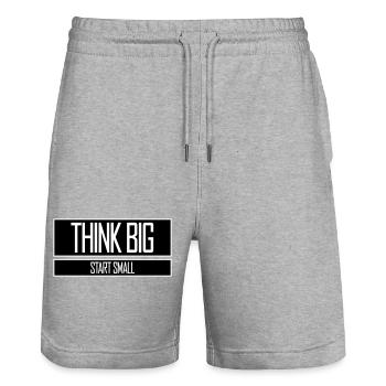 Pensez Grand, Commence, Petit, Motivation, Mentalité, Évolution. - Short de jogging bio TRAINER Stanley/Stella unisexe - gris chiné - Devant - Nik (191cm) & Marisol (170cm)