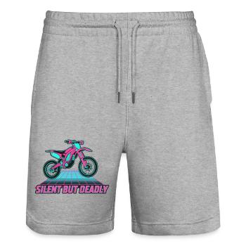 Stilles, aber tödliches 80er-Jahre-Elektro-Dirtbike - Stanley/Stella Unisex Bio Joggingshorts Trainer  - Grau meliert - Vorne - Nik (191cm) & Marisol (170cm)