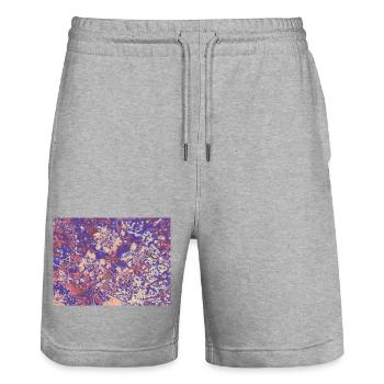 Psychedelische Blumen Neonprint - Stanley/Stella Unisex Bio Joggingshorts Trainer  - Grau meliert - Vorne - Nik (191cm) & Marisol (170cm)