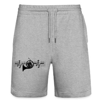 Waldhorn Noten EKG Herzschlag Musikliebe Hornist - Stanley/Stella Unisex Bio Joggingshorts Trainer  - Grau meliert - Vorne - Nik (191cm) & Marisol (170cm)
