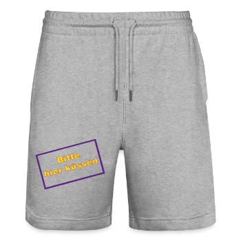 Küssen Schild Gelb Violett - Stanley/Stella Unisex Bio Joggingshorts Trainer  - Grau meliert - Vorne - Nik (191cm) & Marisol (170cm)