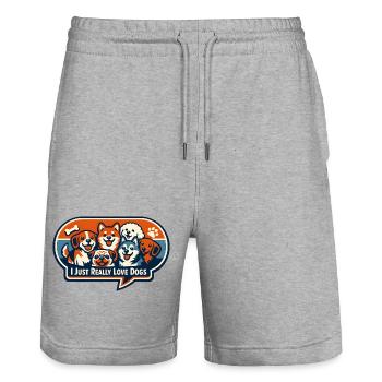 Ich liebe Hunde Patchdesign - Stanley/Stella Unisex Bio Joggingshorts Trainer  - Grau meliert - Vorne - Nik (191cm) & Marisol (170cm)