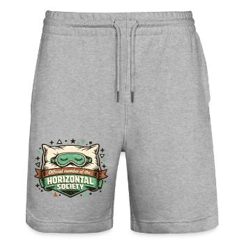 Official member of the Horizontal Society - Stanley/Stella Trainer Unisex Organic Jogging Shorts - heather grey - Front - Nik (191cm) & Marisol (170cm)