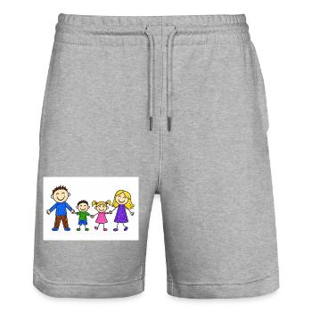 mom and kids - Stanley/Stella Trainer Unisex Organic Jogging Shorts - heather grey - Front - Nik (191cm) & Marisol (170cm)