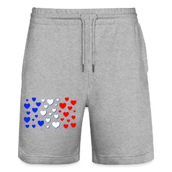 Drapeau français en forme de cœur Cœur français - Short de jogging bio TRAINER Stanley/Stella unisexe - gris chiné - Devant - Nik (191cm) & Marisol (170cm)