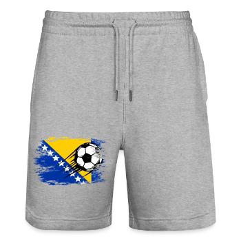 Bosnia Flag Football used - Stanley/Stella Trainer Unisex Organic Jogging Shorts - heather grey - Front - Nik (191cm) & Marisol (170cm)