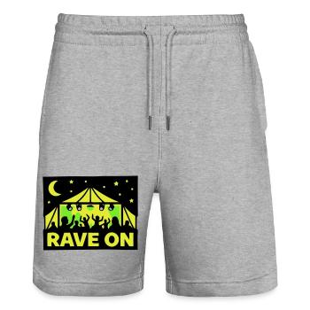 Rave On Festival Tent Techno Party Crew - Stanley/Stella Trainer Unisex Organic Jogging Shorts - heather grey - Front - Nik (191cm) & Marisol (170cm)