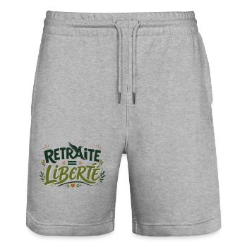 Retraite Liberté cadeau pour retraités - Short de jogging bio TRAINER Stanley/Stella unisexe - gris chiné - Devant - Nik (191cm) & Marisol (170cm)
