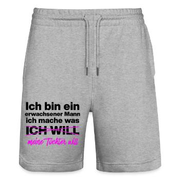 Papa, Vater macht was Tochter will Vater, Geschenk - Stanley/Stella Unisex Bio Joggingshorts Trainer  - Grau meliert - Vorne - Nik (191cm) & Marisol (170cm)