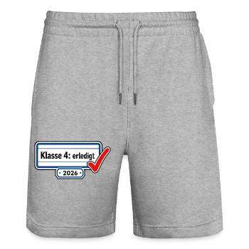 Klasse 4 erledigt 2026 Grundschule Abschluss Check - Stanley/Stella Unisex Bio Joggingshorts Trainer  - Grau meliert - Vorne - Nik (191cm) & Marisol (170cm)