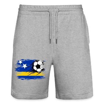Curacao flag football used - Stanley/Stella Trainer Unisex Organic Jogging Shorts - heather grey - Front - Nik (191cm) & Marisol (170cm)