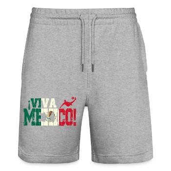 Viva México Football Fan - Stanley/Stella Trainer Unisex Organic Jogging Shorts - heather grey - Front - Nik (191cm) & Marisol (170cm)