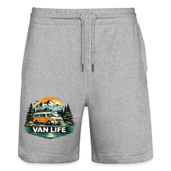 Van Life Adventure Camper Mountain Sunset - Short de jogging bio TRAINER Stanley/Stella unisexe - gris chiné - Devant - Nik (191cm) & Marisol (170cm)